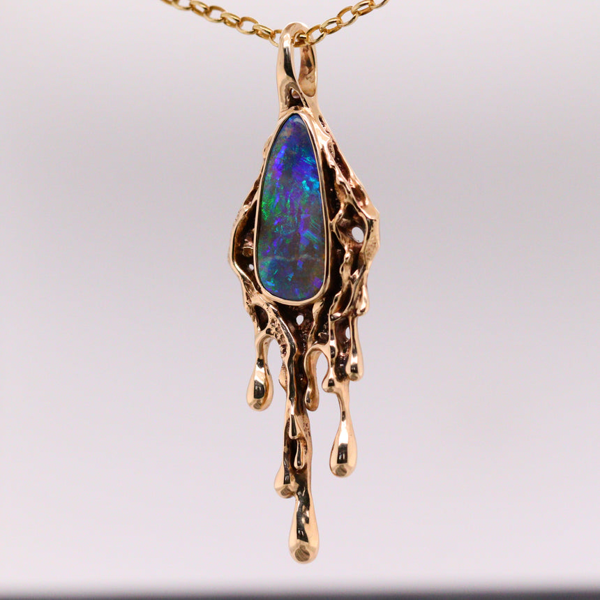 Boulder opal & gold ‘Melty’ pendant