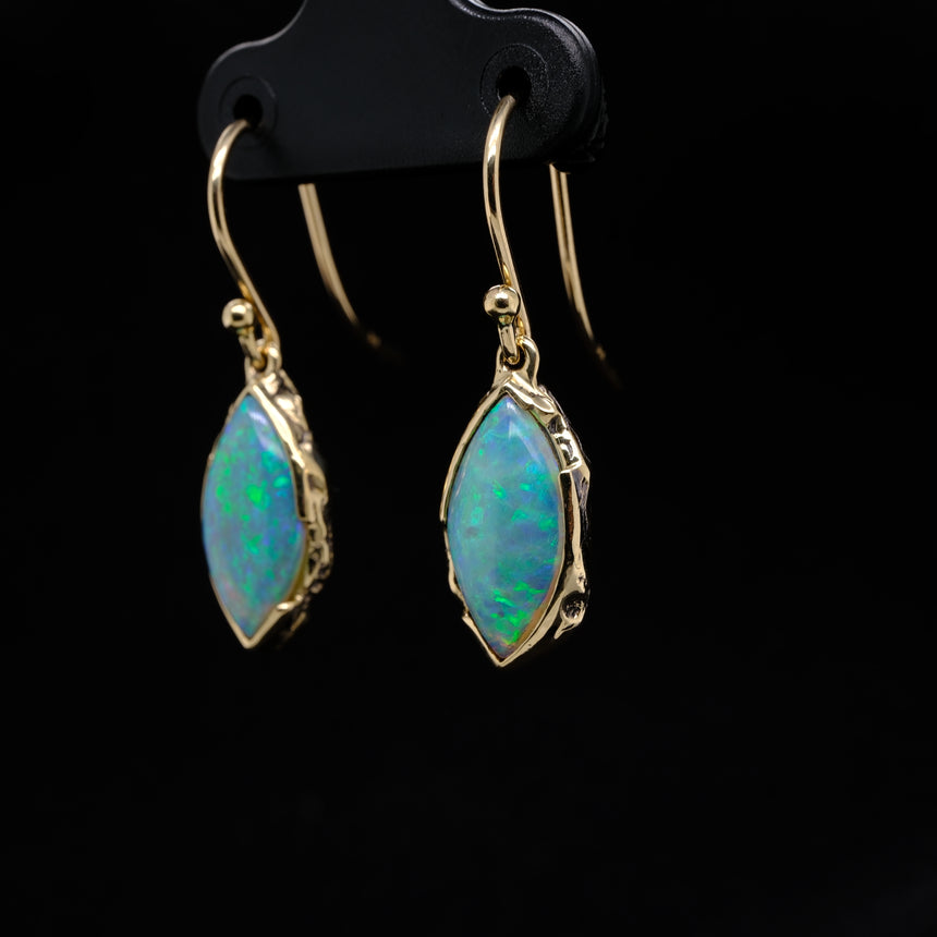 Erosion opal and 10k gold earrings