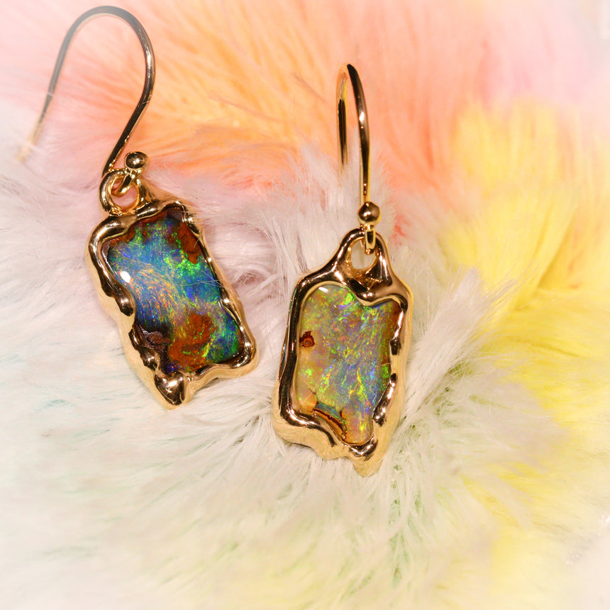 Boulder opal & gold ‘Melty’ earrings