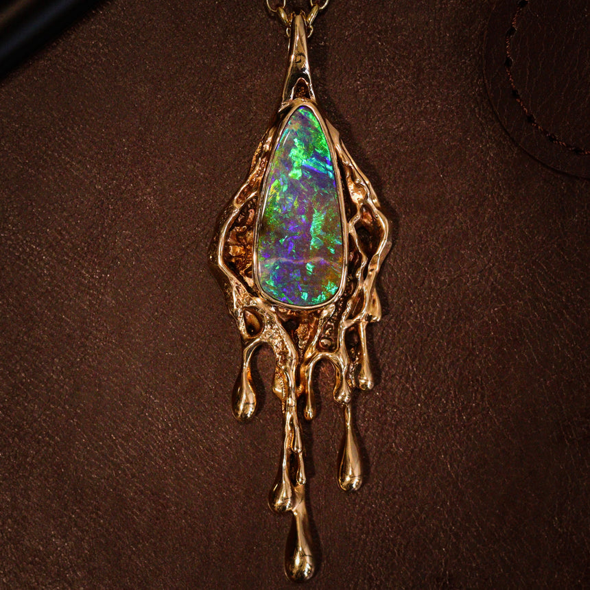 Boulder opal & gold ‘Melty’ pendant