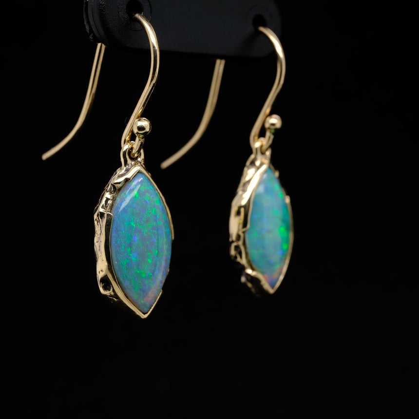 Erosion opal and 10k gold earrings