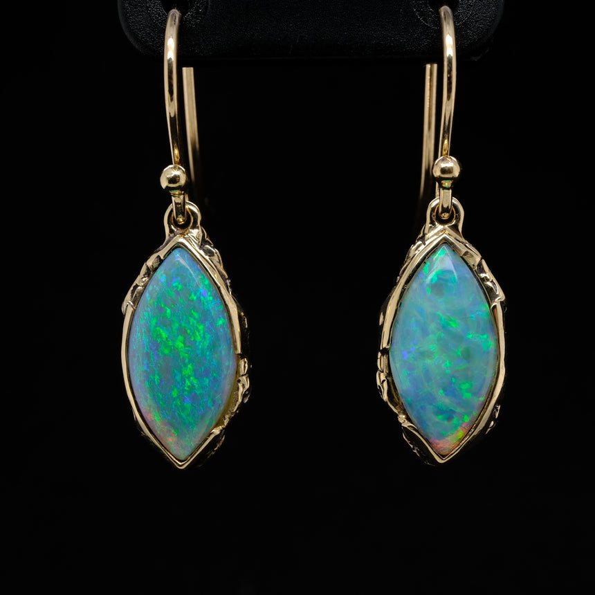 Erosion opal and 10k gold earrings