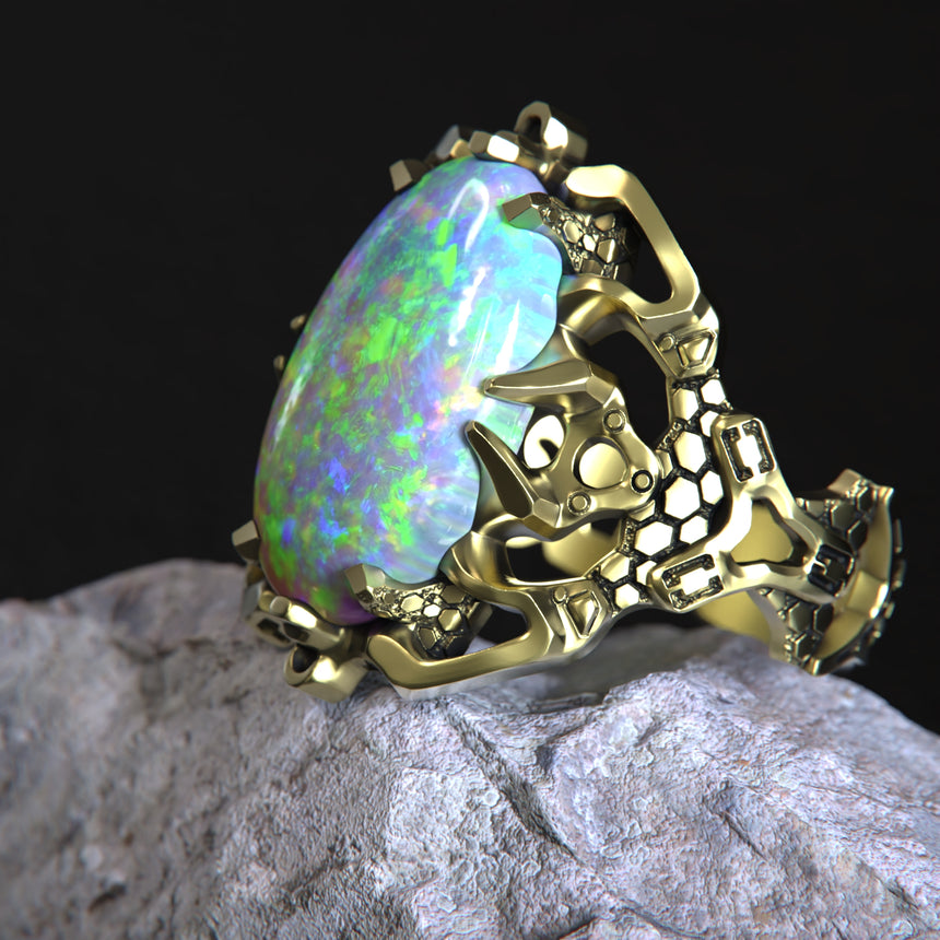 Fine Crystal Australian Opal Ring - Austral Stones
