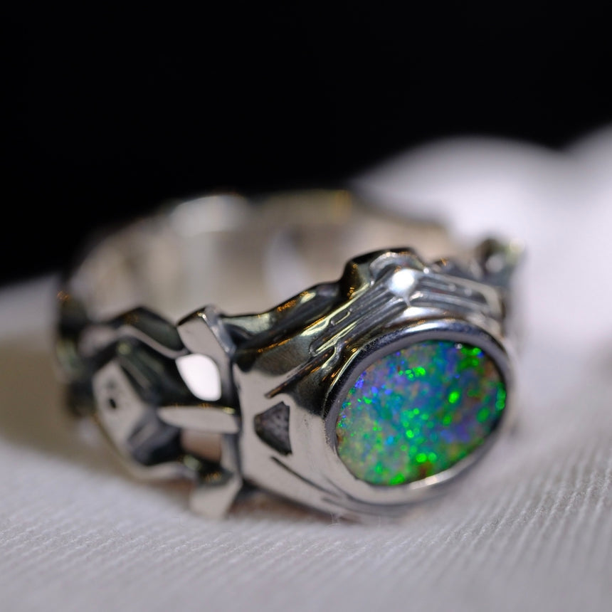 ‘Cyberpunk’ #7 - Boulder opal & silver ring