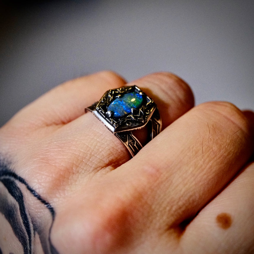 ‘Cyberpunk’ #5 - Black opal & silver ring