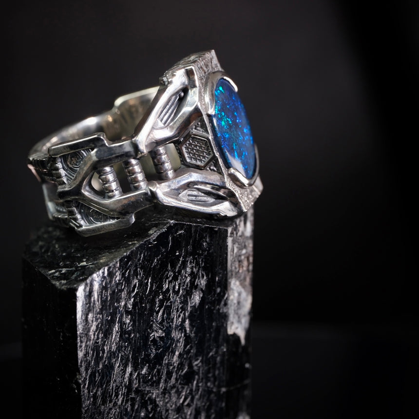 ‘Cyberpunk’ #1 - Black opal and silver ring