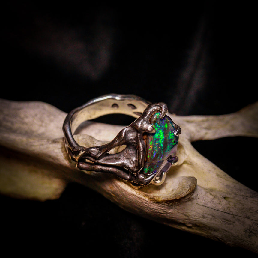 Boulder opal & silver ring