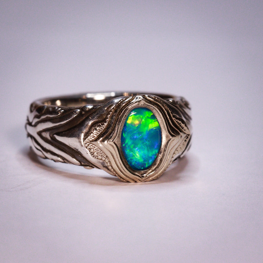 Opal doublet ‘Earthset’ ring