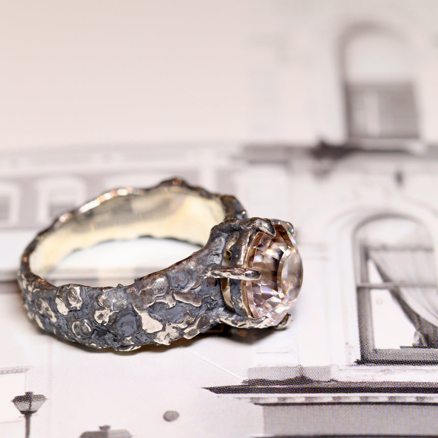 Australian zircon & black silver ring
