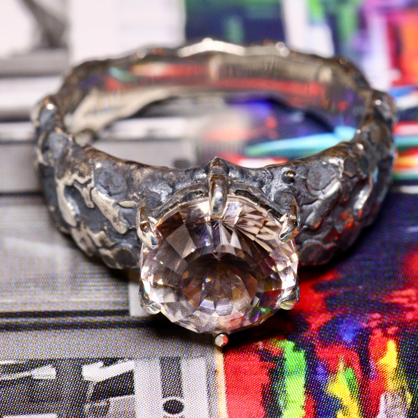 Australian zircon & black silver ring