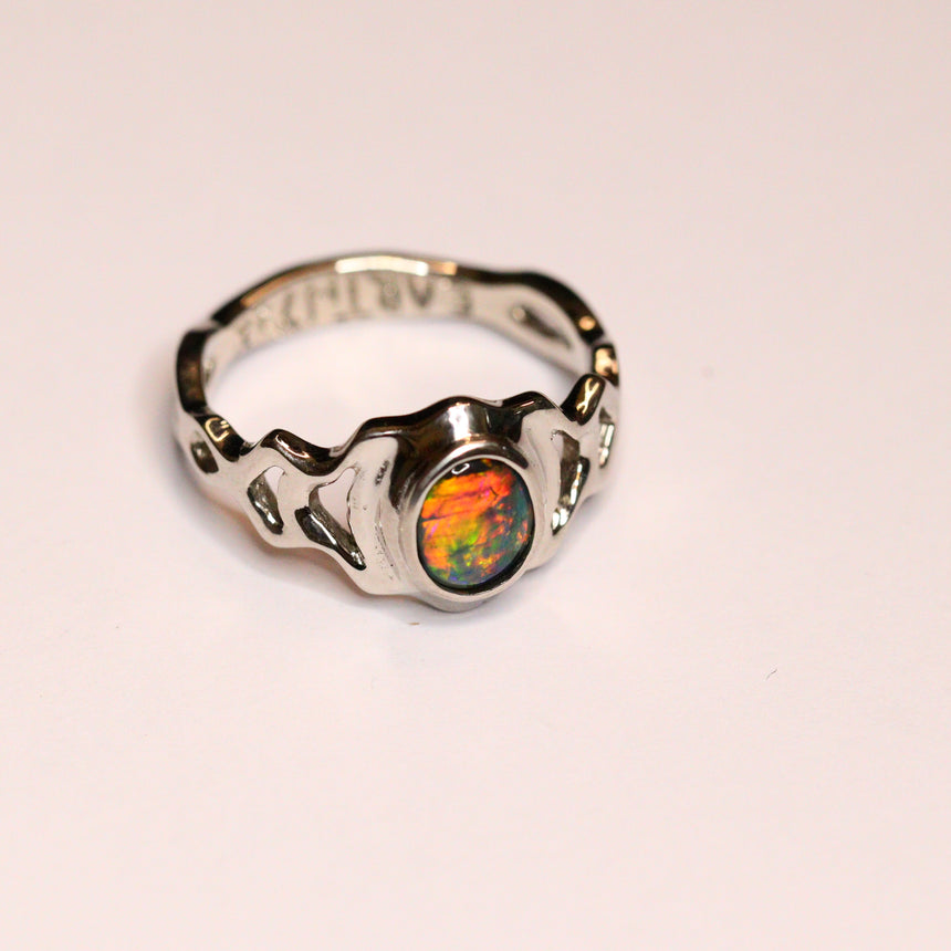 Platinum and black opal ring