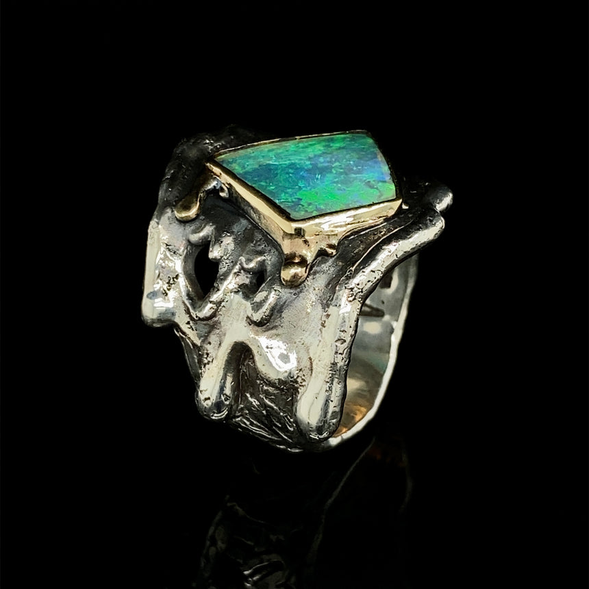 Opal, silver & gold ring