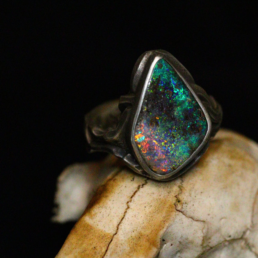 Galactic boulder opal & silver ring