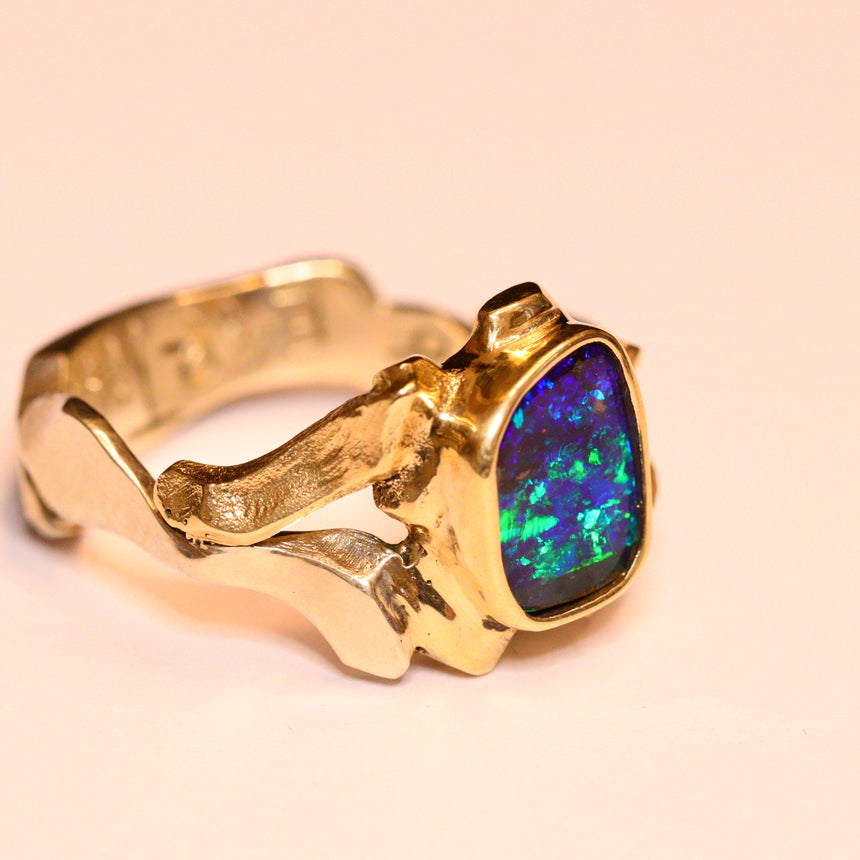 White, Yellow, Blue & Green opal ring