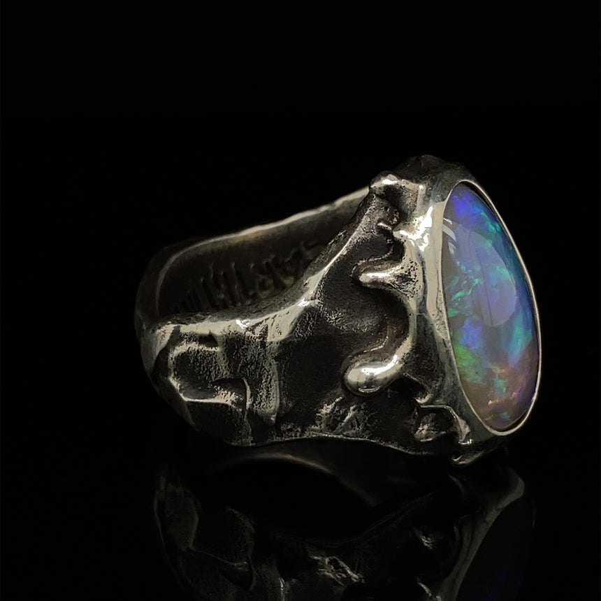 Deep deep crystal blue opal ring